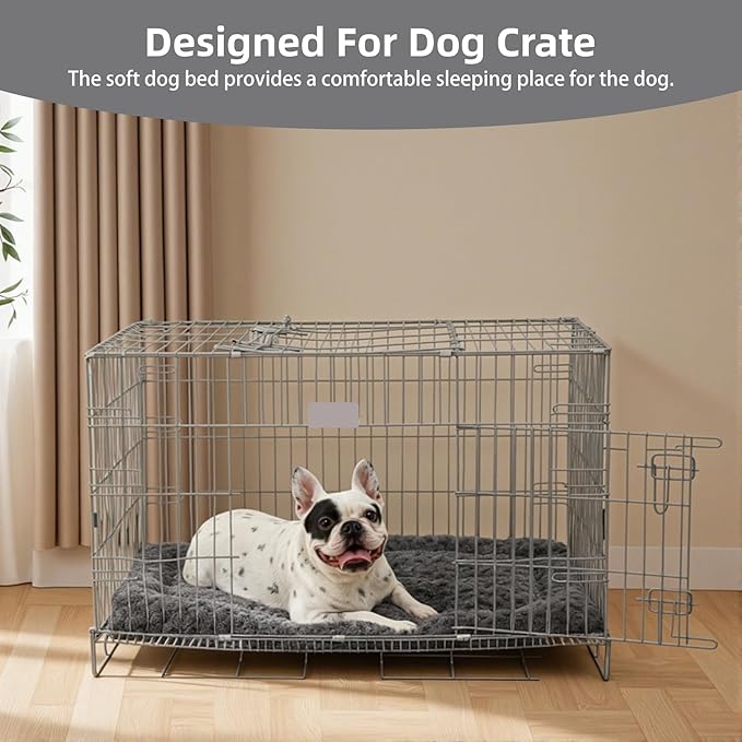 Washable Dog Bed Mat Crate Pad Soft Fluffy Pet Kennel Beds Dog Sleeping Mattress for Large Jumbo Medium Small Dogs, 42 x 28 Inch, Gray