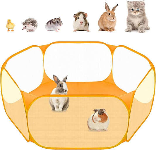 Amakunft Small Animal Playpen, Pop-Up Portable Play Yard for Guinea Pigs, Rabbits, Hamsters, Hedgehogs, Foldable Exercise Fence with Breathable Mesh for Indoor Outdoor Use