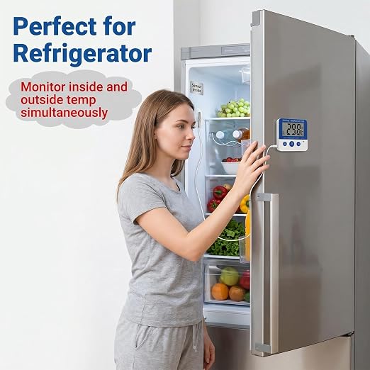 2Packs Fridge Freezer Digital Thermometer with Probe, Accurate Temperature Gauge with Built-in Default Frost Warning, Custom Alarm & Min Max Readings for Wine Cellar Aquarium Incubator Greenhouse (2)