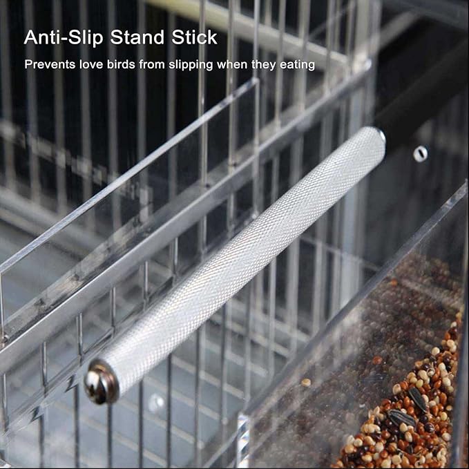 Automatic Bird Feeder for Cage, Automatic Acrylic Bird Feeder No Mess Bird Cage for Small Bird Parrots Canary Parakeet Budgerigar Crested Myna Cockatiel (L: 6.3" x 6.2" x 6.2")