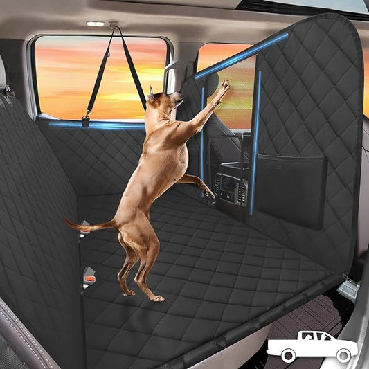 Back Seat Extender for Dogs Truck-Large Space, High Barrier Truck Dog Seat Cover Hold 420lb, Waterproof Pet Dog Hammock for Crew Cab Trucks F150, RAM1500, Sierra, Tundra, Silverado, Black