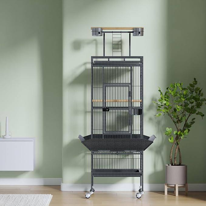 61 Inch Large Bird Flight Cage Rolling Parrot Cage with Storage Shelf for Mid-Sized Birds, Macaw Cockatiels Conures Parakeets Budgie Finch