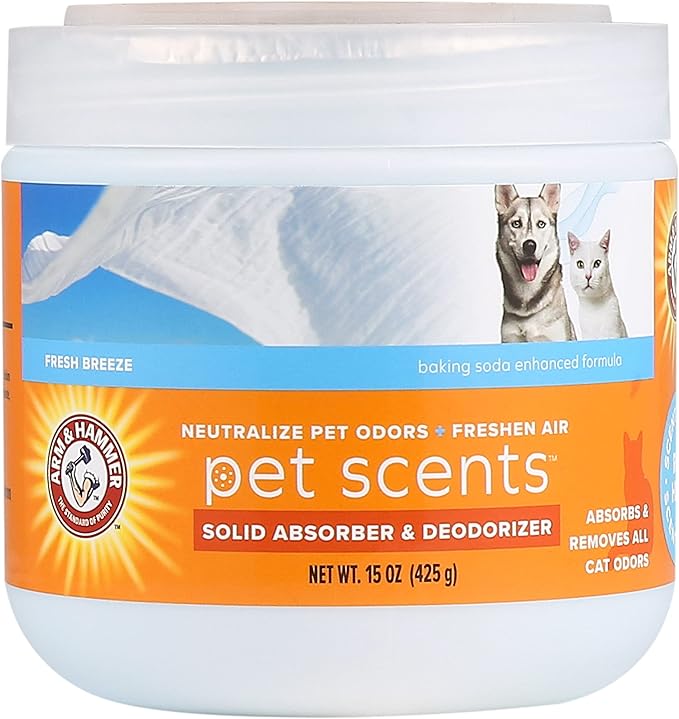 Arm & Hammer Pet Scents Gel Odor Eliminator, Baking Soda Deodorizer for Pet Rooms, Litter Box Areas, and Indoor Spaces, Long-Lasting Solid Gel Format, Fresh Breeze Scent, 15 Oz