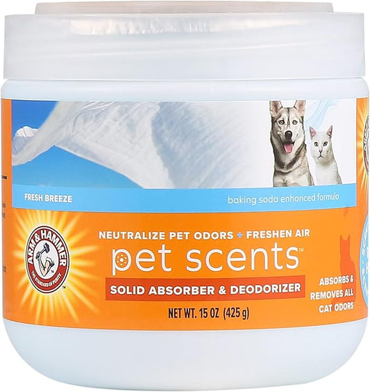 Arm & Hammer Pet Scents Gel Odor Eliminator, Baking Soda Deodorizer for Pet Rooms, Litter Box Areas, and Indoor Spaces, Long-Lasting Solid Gel Format, Fresh Breeze Scent, 15 Oz