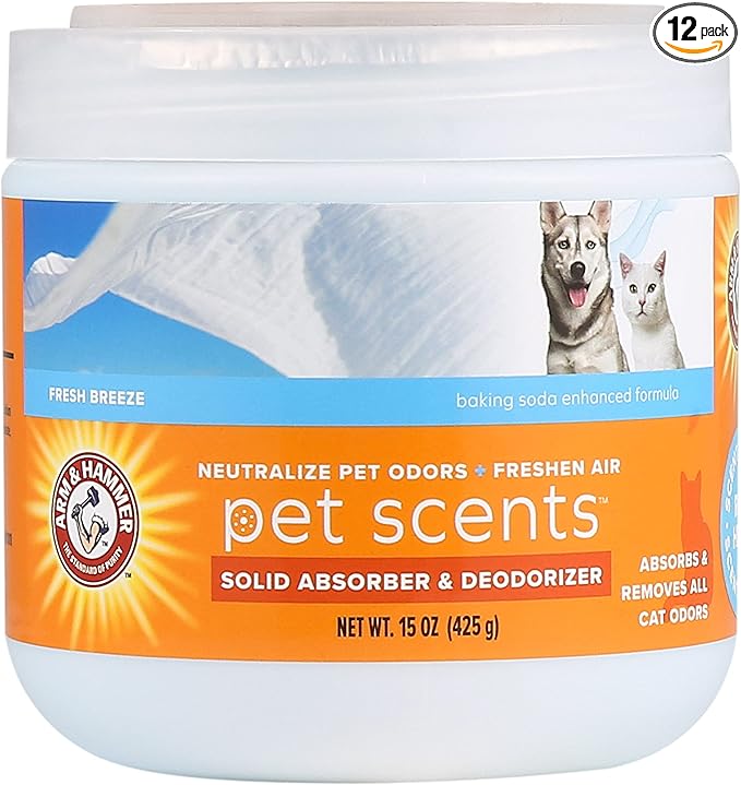 Arm & Hammer Pet Scents Gel Odor Eliminator,Solid Baking Soda Deodorizer for Pet Areas,Homes,Litter Boxes,and Rooms,Long-Lasting Odor Control,Fresh Breeze Scent,15 Oz,(Pack of 12)