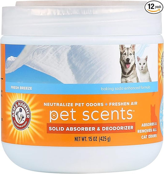 Arm & Hammer Pet Scents Gel Odor Eliminator,Solid Baking Soda Deodorizer for Pet Areas,Homes,Litter Boxes,and Rooms,Long-Lasting Odor Control,Fresh Breeze Scent,15 Oz,(Pack of 12)