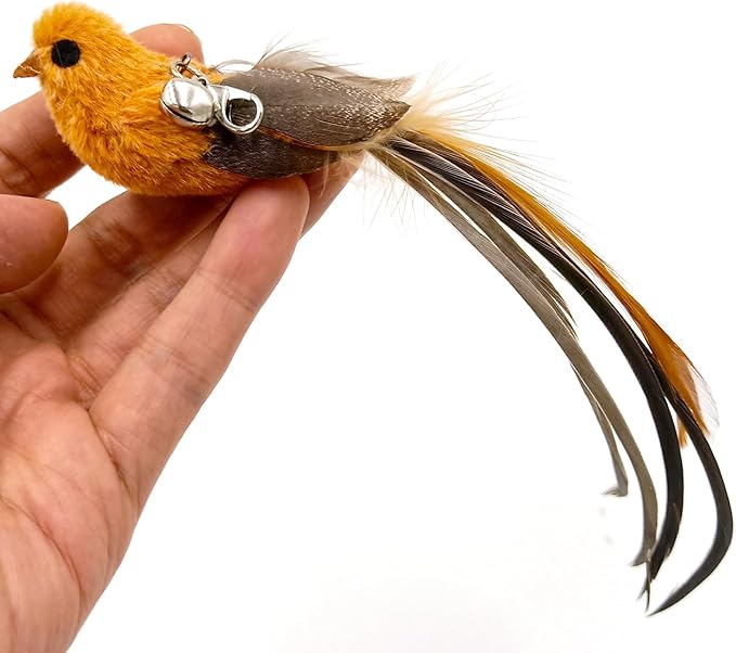 miwoowim 4 Bird Cat Wand Toy Refill for Indoor Cats, Interactive Birds Simulation Set,Door Hanging Feather Cat Toys String Wand Replacement Attachments