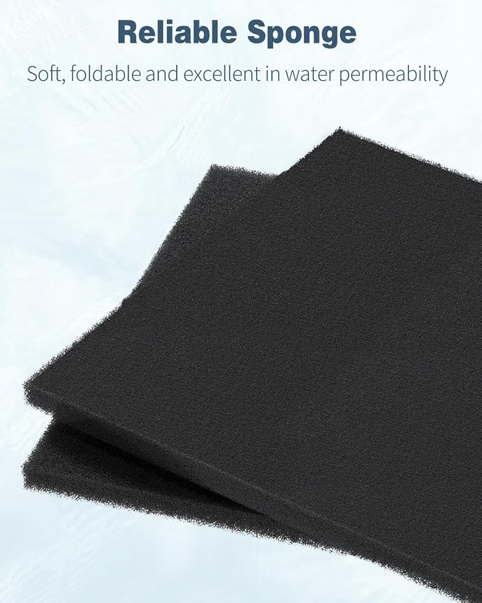 Pawfly Aquarium Filter Media Pad for Fish Tank Filters 20" L x 20" W x 1" H, 20PPI Aquarium Filter Media Sponge Filter Floss Roll for Sumps Ponds, 2 Pack
