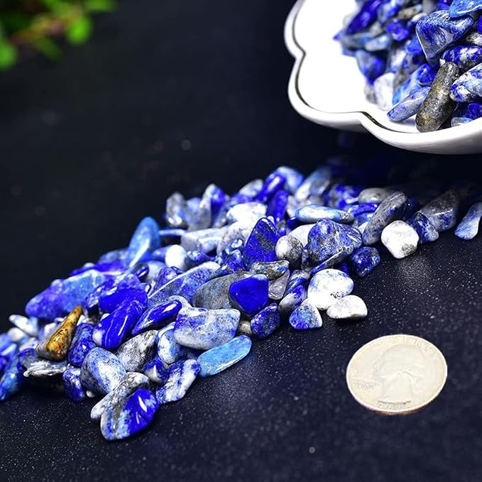 Erliway Natural Lapis Lazuli Tumbled Chips Crushed Crystal Stone, 7-9mm | Polished Healing Crystal Chips Healing Reiki Crystal Jewelry Making Home Decoration, Aquarium, Vase Fillers, Plants Décor
