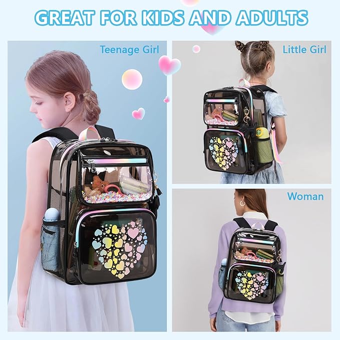 MOONBABY Clear Backpack for School Girls, Heavy Duty TPU Transparent Backpack Stadium Events Approved, Clear Bookbag