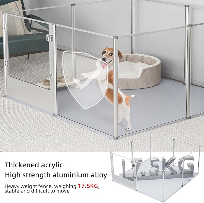 BingoPaw Clear Dog Playpen Fence : Indoor Pet Whelping Box Pen with Waterproof whelping pad - Small Animal Acrylic Exercise Kennel with Metal Frame for Puppy Rabbits Kitten Guinea Pig
