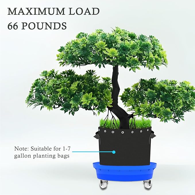 Self-Watering Base with Visible Water Level,5-Pack,Keeps Leaves and Flying Insects Out,Maintains Water Quality, Equipped with Rollers for Easy Movement and Rotation, Blue.