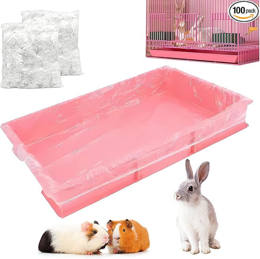 Disposable Cage Liner Bags (100-Pack) – 27'' X 19'' Clear Plastic Rabbit Cage Liners, Leak-Proof Toilet Film for Bunny, Guinea Pig, Hamster, Hedgehog & Small Animals – Universal Crate Tray Covers for
