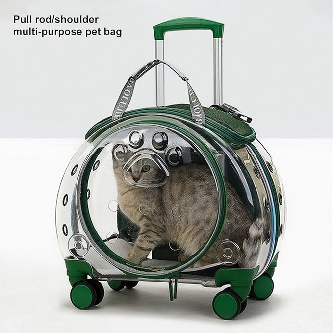 Cat Carrier with Wheels, Transparent Pet Trolley Case, Bubble Cat Carrier Backpack for Small Dogs and Cats, Portable Travel Pet Carrier with Clear Ventilation Holes, for Hiking and Travel Orange