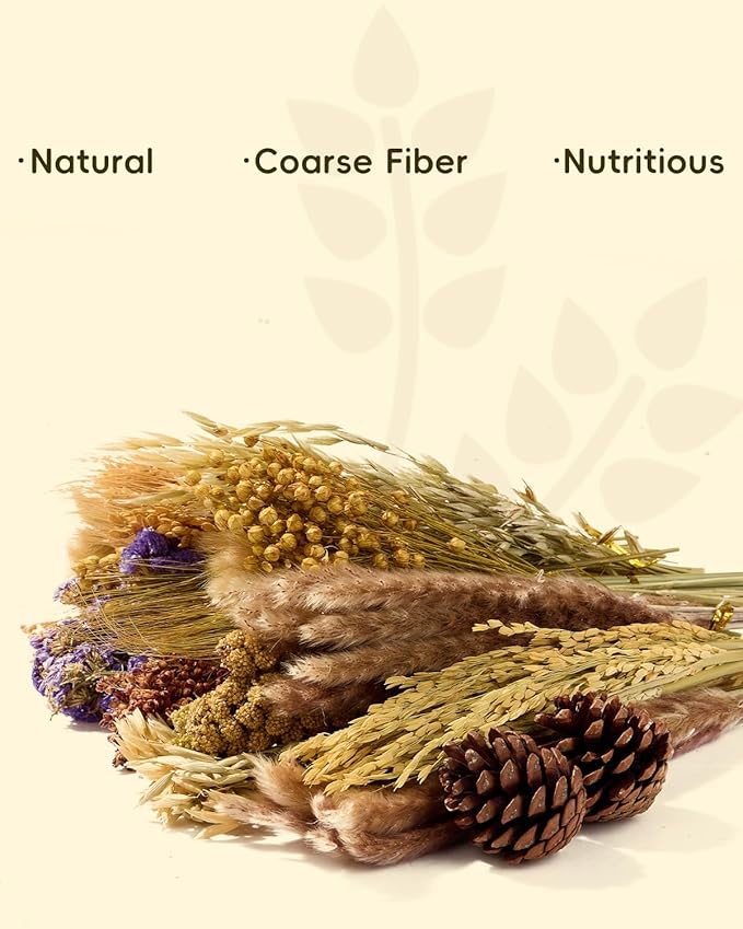 BUCATSTATE Natural Hamster Bedding - Flowers & Herbs & Sprays for Cage Habitat Decor - Treat Cereal Grain for Dwarf Syrian Gerbils, Mice, Rat, Forage, Enrichment (60PCS)