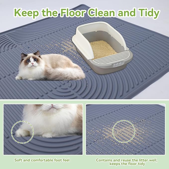 Cat Litter Mat,34" x22" Silicone Cat Mat for Litter Box, Soft Kitty Litter Trapping Mats for Scatter Control,Easy Cleaning& Waterproof Cat Litter Pads