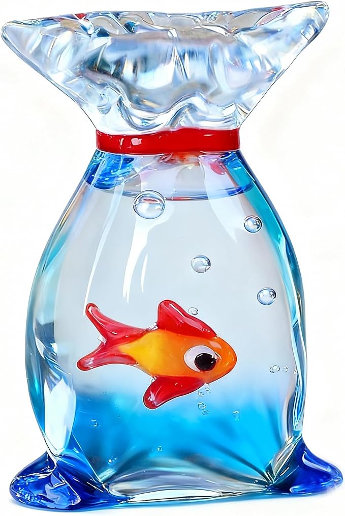 Miniature Glass Goldfish Decor Lucky Bag Fish Desktop Ornaments Cute Bubble Figurine Decorative Cartoon Aquarium Fish Statue Gift for Seaworld Ocean Lover (Big Lucky Bag Fish)