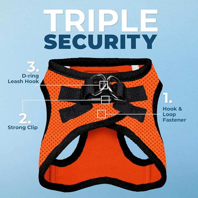 Best Pet Supplies Voyager Step-in Air All Weather Mesh Harness and Reflective Dog 5ft Leash Combo with Neoprene Handle, for Small, Medium and Large Breed Puppies - Orange/Black Trim, Large