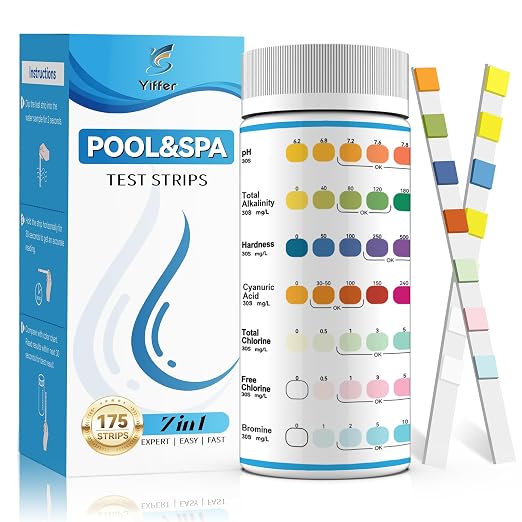 175-Count 7-Way Pool Test Strips,Water Chem Test Hot Tub Spa | Test Bromine,Total Alkalinity,pH,Free Chlorine,Total Hardness,Cyanuric Acid,and Total Chlorine