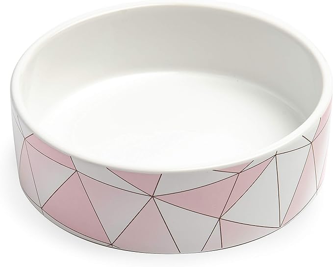 Park Life Designs - Ceramic Bowl for Dogs, Cats and Pets, Stylish Vienna Design, Heavyweight and Non Slip, Skid Free, Chew Proof, Durable, Microwave and Dishwasher Safe (Small, Pink Triangles)