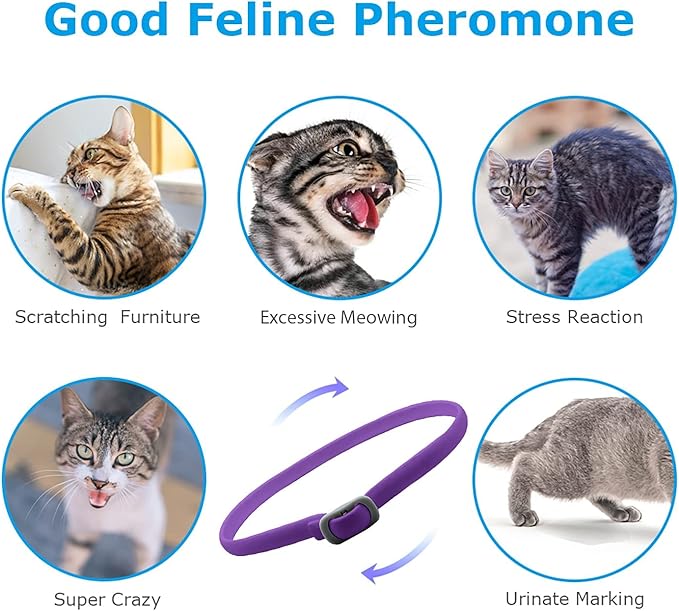 Calming Collar for Cats - Pheromone Calm Collars, Anxiety Relief Fits Cats Adjustable and Waterproof with 100% Natural 3 Packs