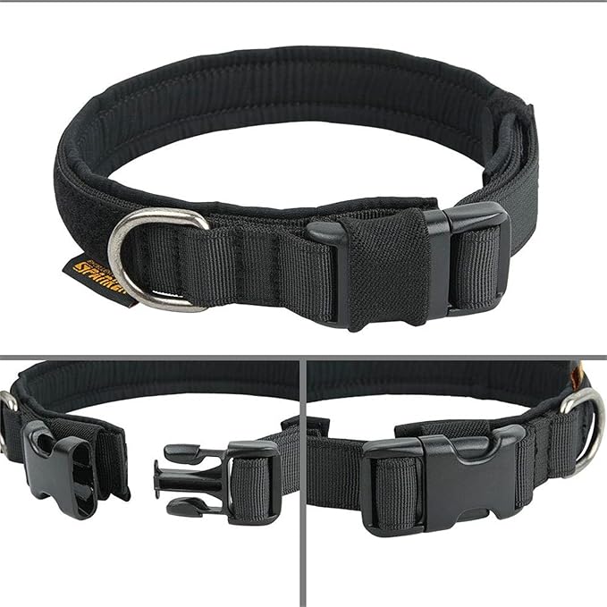 EXCELLENT ELITE SPANKER Tactical Small Puppy Dog Collar Nylon Adjustable Heavy Duty Military for Small Medium and Large Dogs Pet Soft Padded Dog Collar(BLK-L)