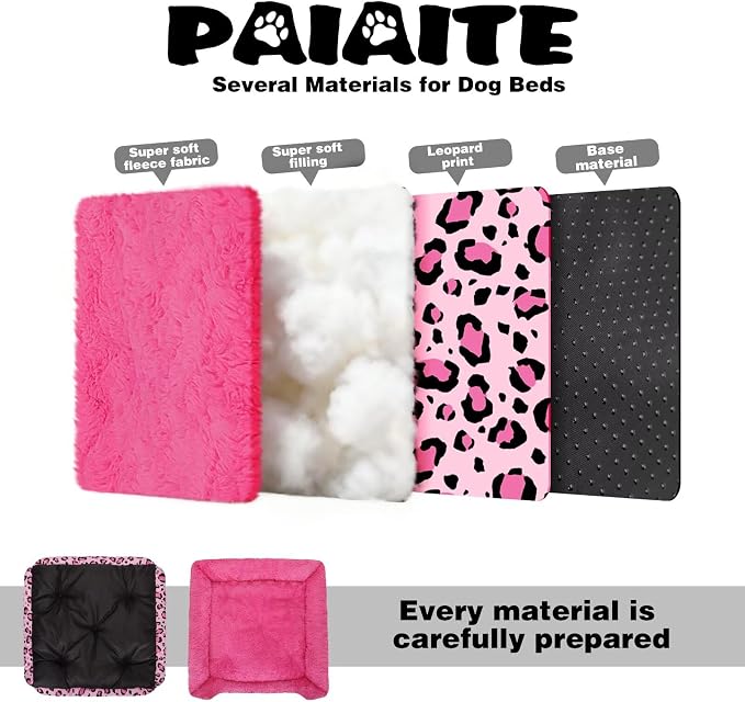 Rectangle Washable Dog Bed for Large, Medium & Small Dogs – Soft Calming Puppy Beds, Durable Warm Pet Sofa with Non-Slip Bottom for Indoor Use.Pink S Size (18.9"x18.9"x6.3")