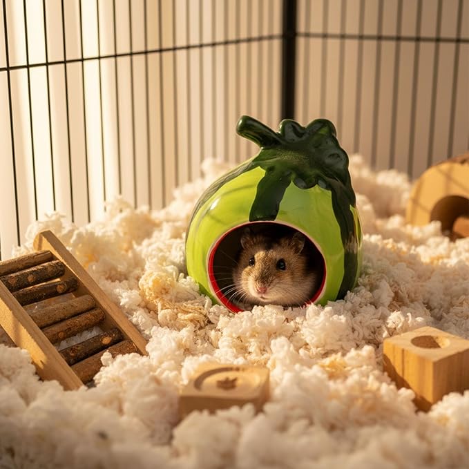 Hypeety Small Animal Hideout Ceramic House Critter Bath House Cave Mini Hut Cage for Hamster (Green)