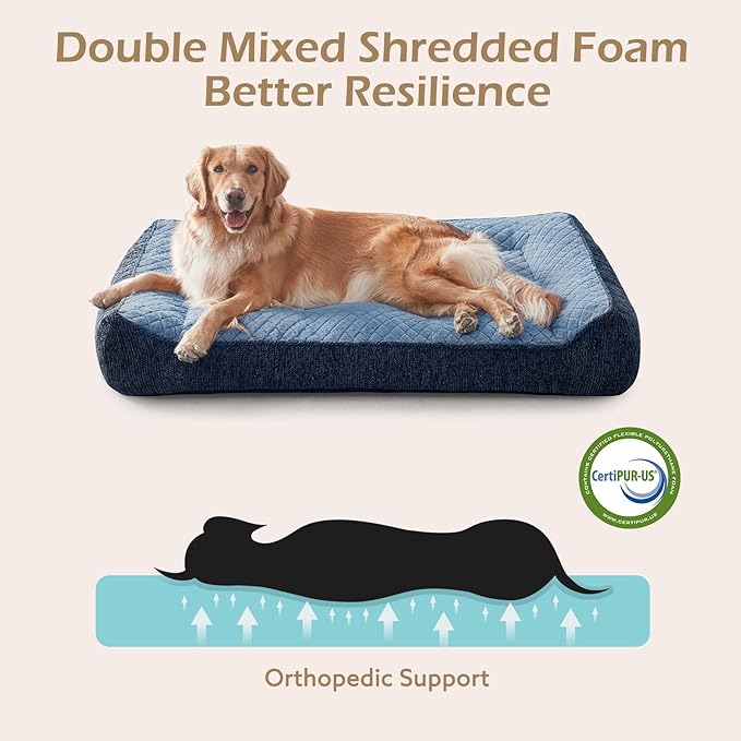 JOEJOY Orthopedic Dog Bed Medium Sized Dogs, Extra Thick Supportive Big Dog Couch Bed with Sides, Ultra Soft Pet Bed Sofa, Blue, 35''x25''
