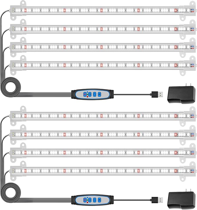 Wiaxulay 16in Grow Light Strip for Indoor Plants, 15W Full Spectrum 6000K | 240 LEDs 4 Bars 2 Pack, Growing Lamp with 6/12/16H Timer, 3 Lighting Modes, 5 Dimmable Levels for Plant Stand Hydroponic