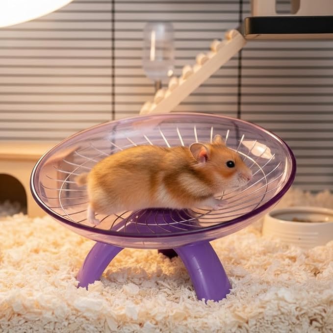 Silent Hamster Wheel Large Flying Saucer Exercise Wheel for Gerbils and Hedgehogs with Violet Color, Quiet Small Animal Running and Cage Accessory