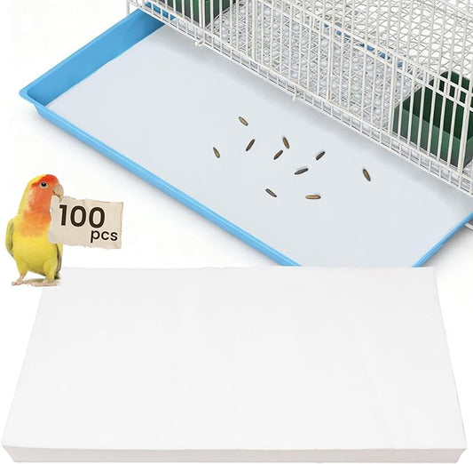 23.6x16.9in Bird Cage Liners - 100 Sheets Pre-Cut Disposable Cage Tray Liners, High Absorbent Non-Woven Pads for Parrots, Cockatiels and Small Animals