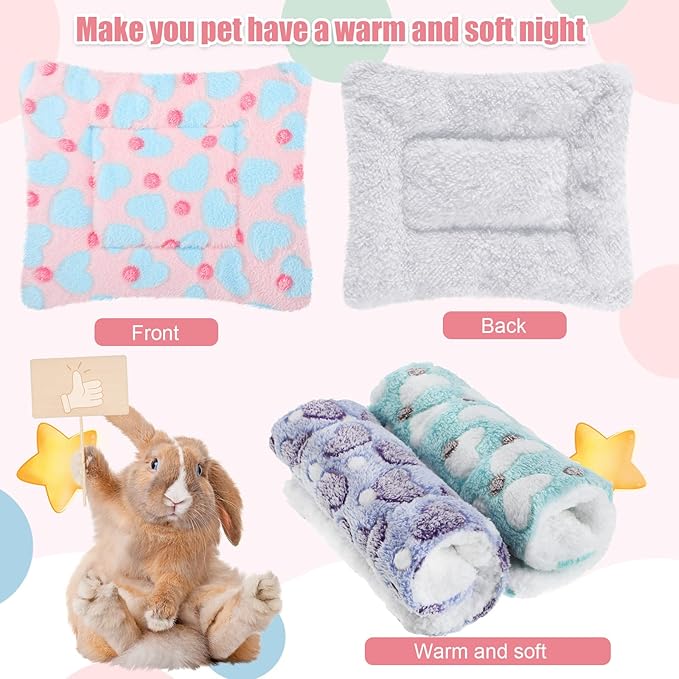 Jetec 3 Pcs Bunny Guinea Pig Beds Soft Bunny Mats Warm Guinea Pig Mat Small Animal Bed Pads Fleece Sleeping Pads for Indoor Rabbit Hamster Squirrel Hedgehog Chinchilla(Fleece,Heart,Purple)