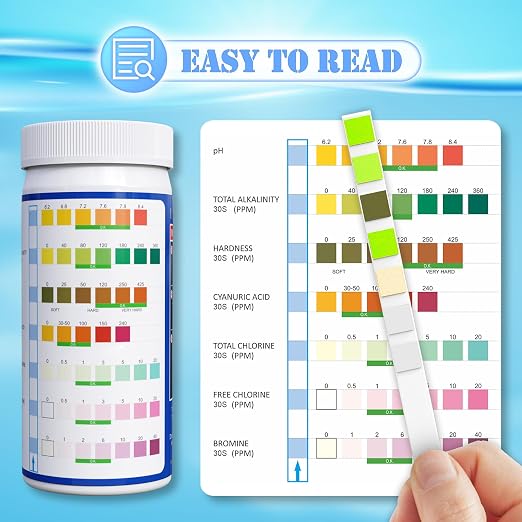 Pool Test Strips Spa Hot Tub Pool Water Testing Kit (7-Way) | Swimming Pool Water Tester Strips Kit - Rapid Accurate Easy to Test pH, Hardness, Cyanuric Acid, Chlorine, Bromine, and More