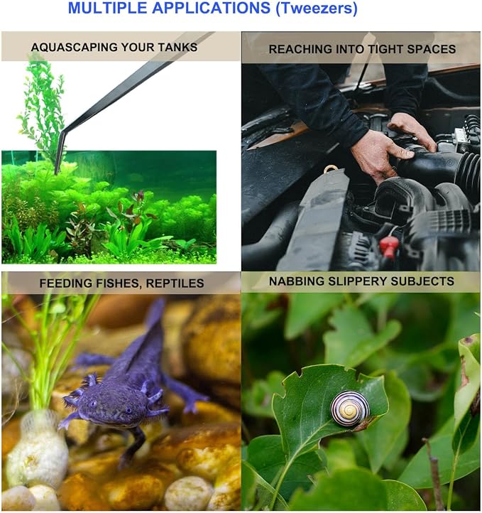 Aquarium Aquascape Tools Kit, 15 inch Stainless Steel Includes Brush, Tweezers/Feeding Tongs, Scissors, Spatula, Algae Scraper, Rake, for Fish Tank Cleaning Scrubbing, Trimming