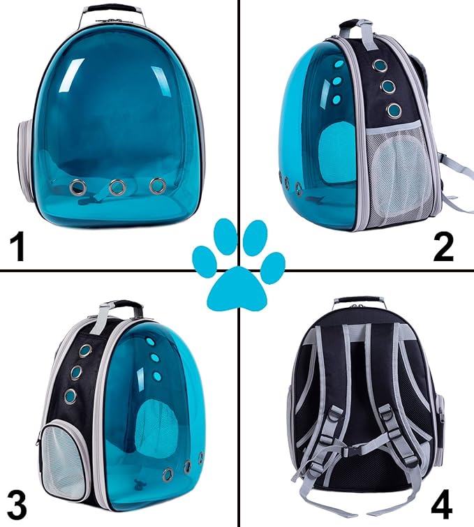 Tinted Blue Cat Backpack, Expandable Space Capsule Polarized Pet Carrier for Kitten Bunny Small Dog, Pet Carrying Hiking Traveling Backpack