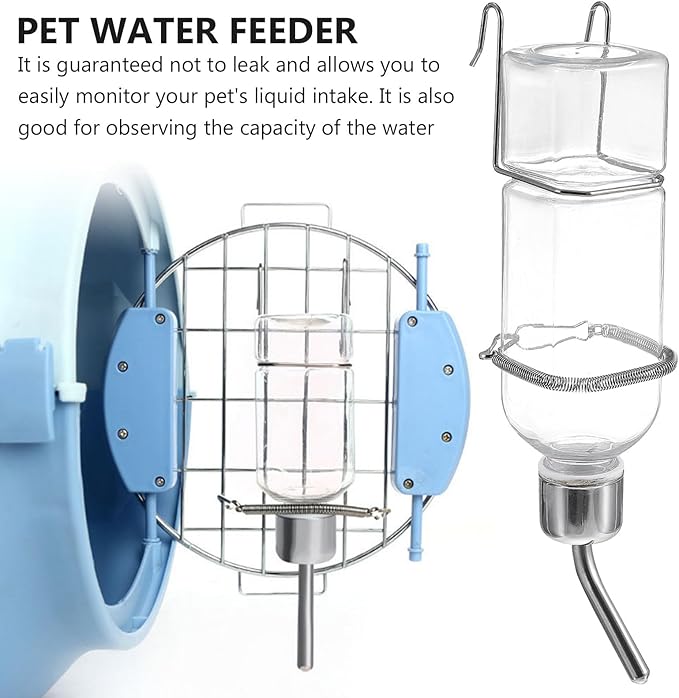 BESTonZON Rabbit Water Feeder 6Oz Hanging Pet Water Bottle No Drip with Hooks and Springs for Small Animals Guinea Pigs Hamsters