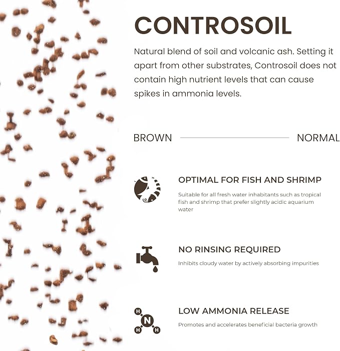 Ultum Nature Systems Controsoil - Freshwater Aqua Soil Substrate for Fish, Shrimp, Live Plant Propagation and Aquascaping - 6.8pH Low Ammonia, Volcanic Ash - Brown, Normal (3 Liter)