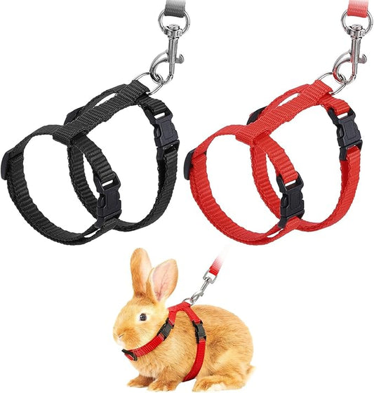 Rabbit Harness and Leash, Escape Proof Bunny Cat Leash Small Animal Harness Soft Adjustable Buckle(2Pcs, Red/Black) for Bunny Kitten Cats Puppies Walking Hiking Training