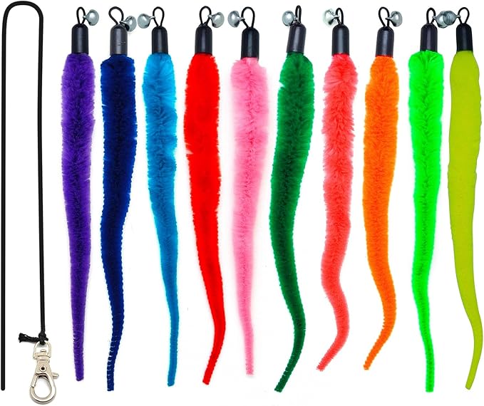 miwoowim Feather Cat Toys, Replacement Wand Refills, Assorted Colors (10 Worms Refill)