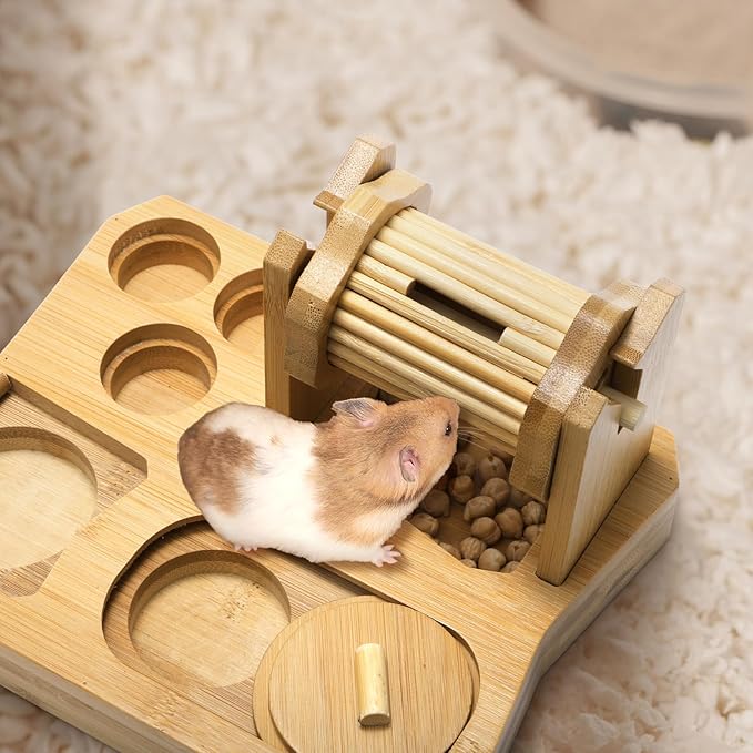 6-in-1 Guinea Pig Foraging Toys, Bamboo Hamster Enrichment Toys, Snuffle Puzzle Feeder with Hide Treats for Small Animals, Rabbits, Chinchilla, Rat