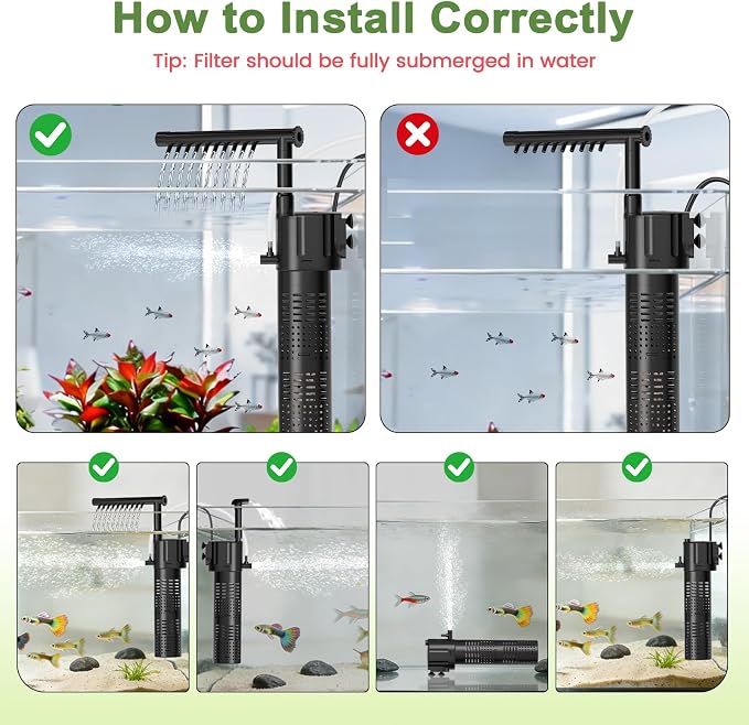 hygger Quiet 5-in-1 Aquarium Filter for Small Fish Tank | 5W 80GPH Submersible Fish Tank Filter with Adjustable Wave Maker & Air Bubbler, Perfect for 5-15 Gal Fresh & Saltwater