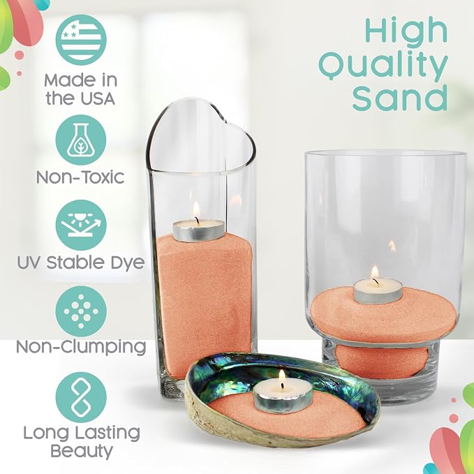 Coral Unity Sand -1.5 LB (22oz), Soft Orange Colored Sand for Weddings, Vase Filler, Home Decor, Crafts, Terrariums, and More