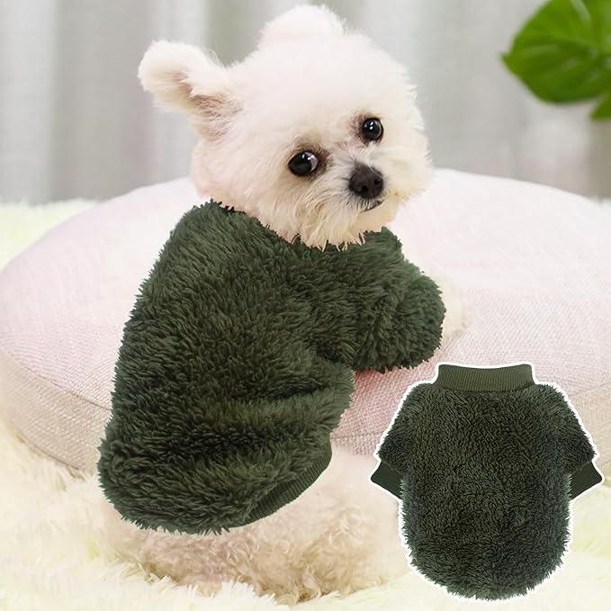 2 Pieces Fleece Dog Sweaters for Small Dogs Boy Cute Warm Small Dog Clothes Male Puppy Chihuahua Cat, Blue, Dark Green, XXS