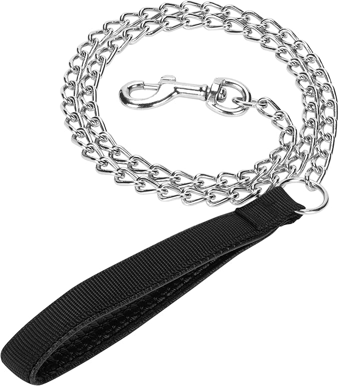 SGODA Metal Chain Heavy Duty Dog Leash, Chew Proof Dog Leash with Soft Handle for Large Size Pets Walking(4 ft. x 3.5 mm Black)