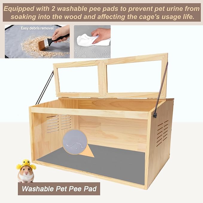 Wooden Hamster Cage,48" Lx20 Wx20 H，Animal Cabinet for Dwarf Syrian Hamsters Degus, Hamster Habitat with Openable Top and Large Acrylic Sheets.