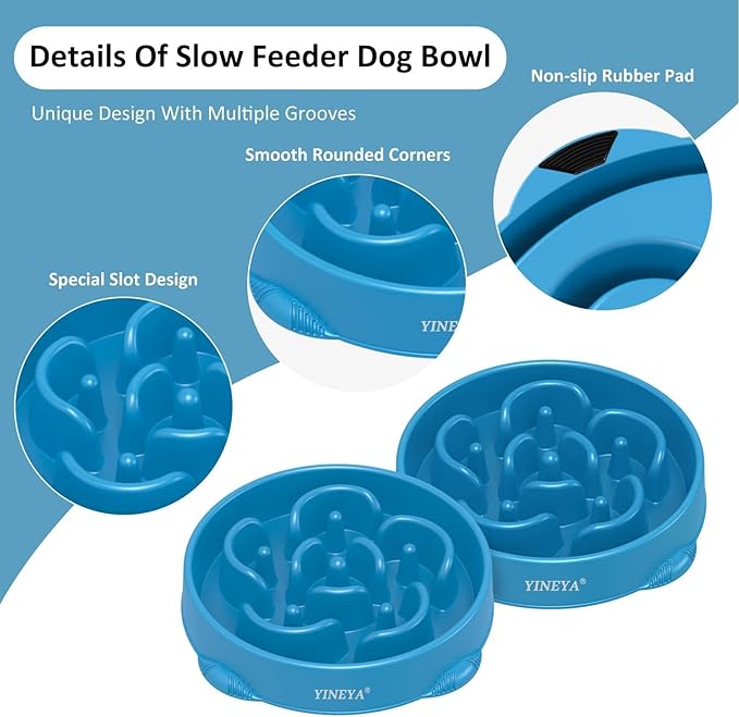YINEYA 4 Cups Slow Feeder Dog Bowls Large Breed, Anti-Choking Pet Supplies, Maze Dog Food Bowl, Puzzle Feeder That Slow Down Eating