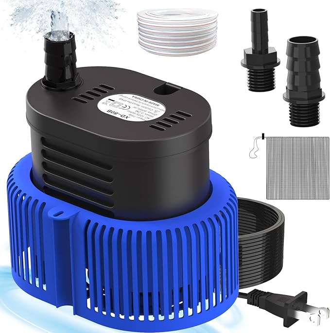 Pool Cover Pump above Ground - Submersible Water Sump Pump Swimming Water Removal Pumps, with Drainage Hose & 25 Feet Extra Long Power Cord, 850 GPH inGround, 3 Adapters
