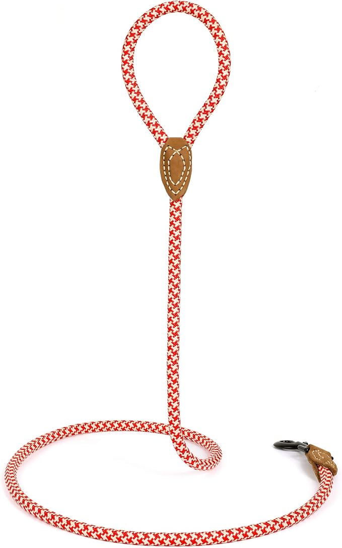Mile High Life | Mountain Climbing Dog Rope Leash with Heavy Duty Metal Sturdy Clasp | Genuine Leather Tailored Connection with Strong Stitches (Red Khaki1, 48 Inch (Pack of 1))