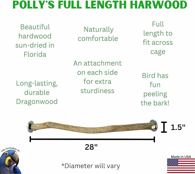 Polly's Full Length Hardwood Bird Perch, 28-Inch
